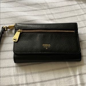Fossil Black Leather Wristlet